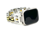 Motorcycle Bike Chain Watch Band Tri Color Silver, Gold & Black Bracelet W8