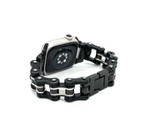 Men's Bike Chain Watch Band Fits Apple Black and Silver Stainless Steel W9