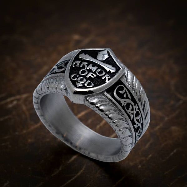 Heavy Metal Jewelry Men's Armor of God Shield Stainless Steel Religious Ring SR154