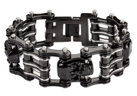 Heavy Metal Jewelry Men's Primary Motorcycle Bike Chain Skull Bracelet Black/Silver Stainless Steel SB1170