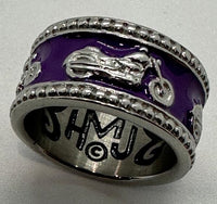 Purple Ladies Motorcycle Wedding Band Ring Stainless Steel SR209