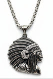 Heavy, Big Native Chief Pendant / 4mm Byzantine Chain Stainless Steel<br> SP77-B