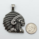 Heavy, Big Native Chief Pendant / 4mm Byzantine Chain Stainless Steel<br> SP77-B