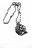 Heavy, Big Native Chief Pendant / 4mm Byzantine Chain Stainless Steel<br> SP77-B