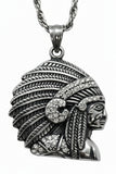 Heavy, Big Native Chief Pendant / 4mm Rope Chain Stainless Steel<br> SP77-R