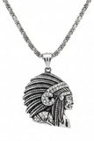 Heavy, Big Native Chief Pendant / 4mm Byzantine Chain Stainless Steel<br> SP77-B