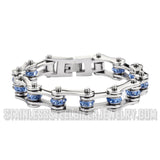 Heavy Metal Jewelry Ladies Motorcycle Bike Chain Stainless Steel Bracelet Silver & Blue Crystals SB1205