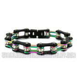 Ladies Motorcycle Bike Chain Stainless Steel Bracelet Black & Iridescent SB136
