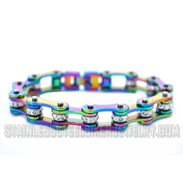 Biker Jewelry's Ladies Bike Chain Stainless Steel Bracelet Rainbow Heavy Metal Jewelry SB154