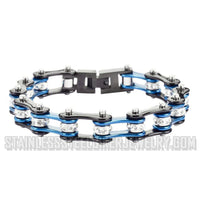 Heavy Metal Jewelry Ladies Motorcycle Bike Chain Stainless Steel Bracelet Black & Blue SB1223