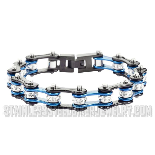 Heavy Metal Jewelry Ladies Motorcycle Bike Chain Stainless Steel Bracelet Black & Blue SB1223