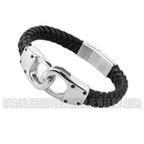 Men's Leather Handcuff Bracelet Stainless Steel SB124