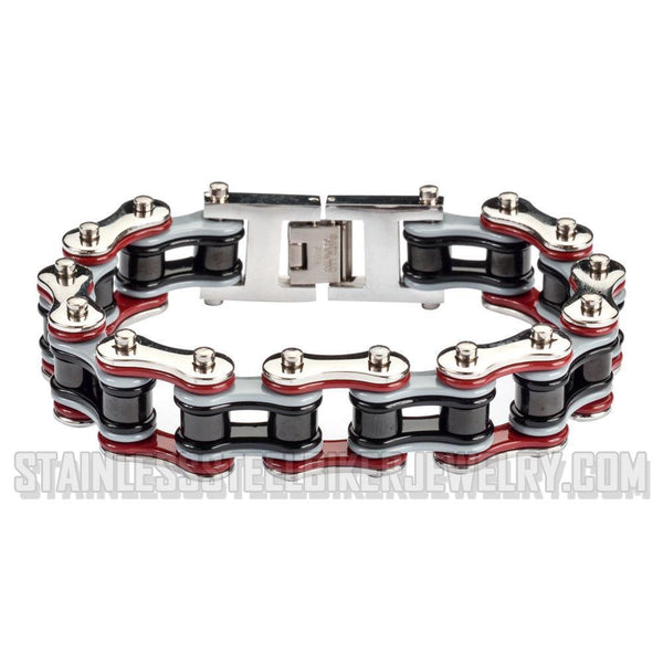 Heavy Metal Jewelry Men's Motorcycle Bike Chain Biker Bracelet Stainless Steel Multi-Color/Double Link SB1309