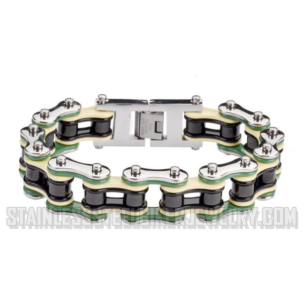 Heavy Metal Jewelry Men's Motorcycle Bike Chain Biker Bracelet Stainless Steel Multi-Color/Double Link SB1314