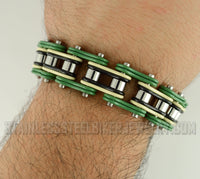 Heavy Metal Jewelry Men's Motorcycle Bike Chain Bracelet Stainless Steel Green/Cream/Black Double Link SB1315