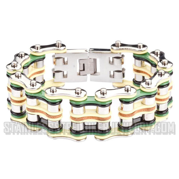 Heavy Metal Jewelry Men's Primary Motorcycle Bike Chain Bracelet Multi-Color/Leather Stainless Steel SB1325