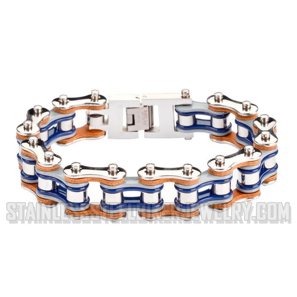 Heavy Metal Jewelry Men's Motorcycle Bike Chain Biker Bracelet Stainless Steel Multi-Color/Leather Double Link SB1326
