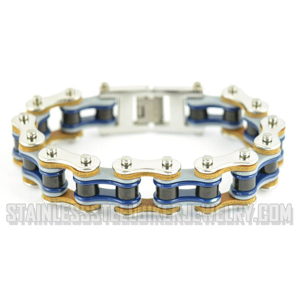 Heavy Metal Jewelry Men's Motorcycle Bike Chain Biker Bracelet Stainless Steel Multi-Color/Leather Double Link SB1327