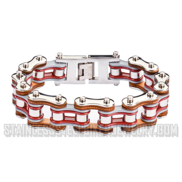 Heavy Metal Jewelry Men's Motorcycle Bike Chain Biker Bracelet Stainless Steel Multi-Color/Leather Double Link SB1336