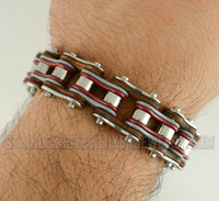 Heavy Metal Jewelry Men's Motorcycle Bike Chain Biker Bracelet Stainless Steel Multi-Color/Leather Double Link SB1336