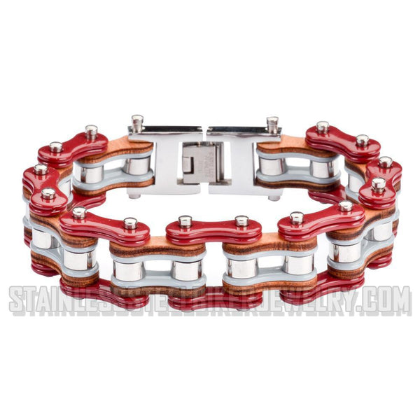 Heavy Metal Jewelry Men's Motorcycle Bike Chain Bracelet Stainless Steel Multi-Color/ Leather Double Link SB1338