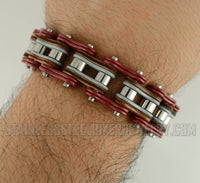 Heavy Metal Jewelry Men's Motorcycle Bike Chain Bracelet Stainless Steel Multi-Color/ Leather Double Link SB1338
