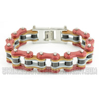 Heavy Metal Jewelry Men's Motorcycle Bike Chain Bracelet Stainless Steel Multi-Color/Leather Double Link SB1339