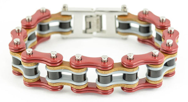 Heavy Metal Jewelry Men's Motorcycle Bike Chain Bracelet Stainless Steel Multi-Color/Leather Double Link SB1339