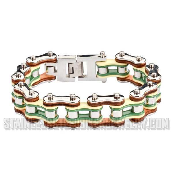 Heavy Metal Jewelry Men's Motorcycle Bike Chain Biker Bracelet Stainless Steel Multi-Color/Leather Double Link SB1343