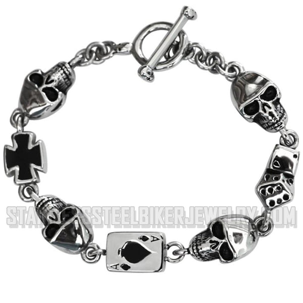 Ladies Poker Run Bracelet 8-inch Heavy Metal Jewelry Stainless Steel SB1376