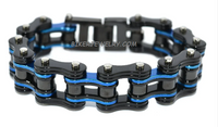 Men's Black with Blue Thin Line Motorcycle Biker Bracelet Stainless Steel Police Edition SB150