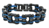 Men's Black with Blue Thin Line Motorcycle Biker Bracelet Stainless Steel Police Edition SB150