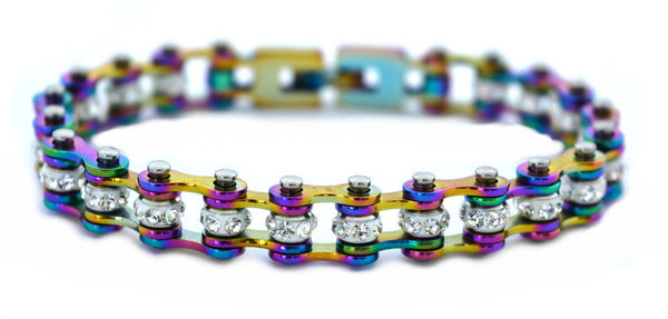 Women's Motorcycle Bike Chain Tennis Bracelet Stainless Steel Rainbow Jewelry SB155