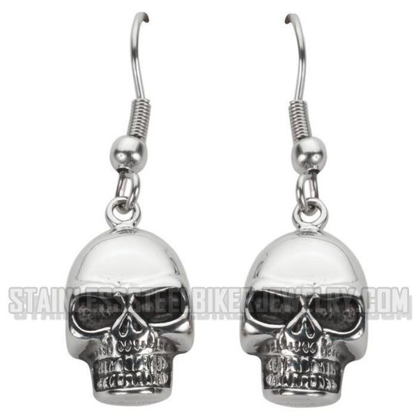 Biker Jewelry Ladies French Wire Skull Earrings Stainless Steel SE36