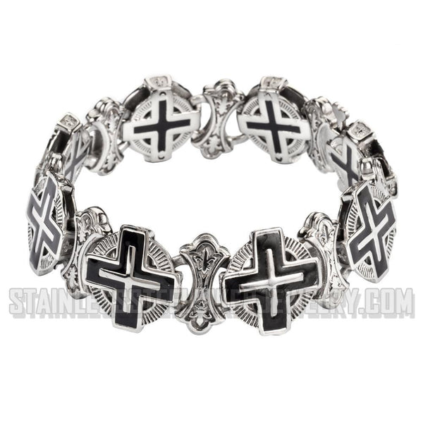 Heavy Metal Jewelry Men's Greek Halo Cross Bracelet Stainless Steel SB01716