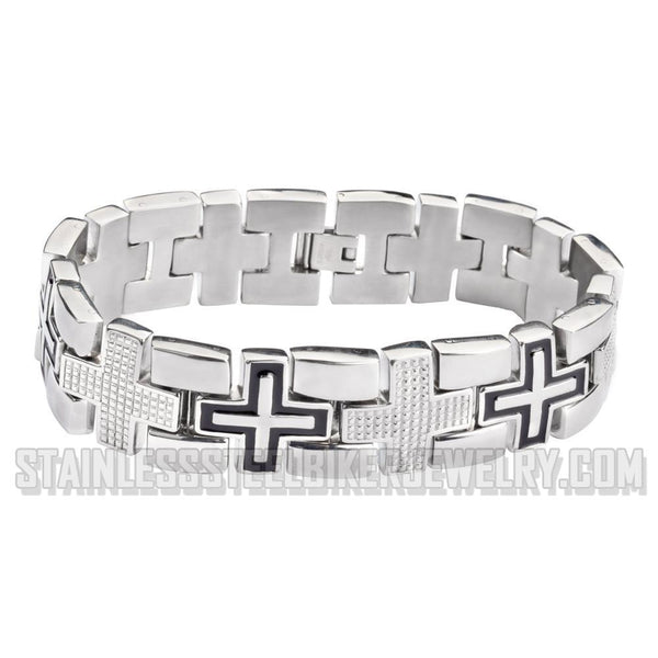 Heavy Metal Jewelry Unisex Luxury Cross Biker Bracelet Stainless Steel SB1759