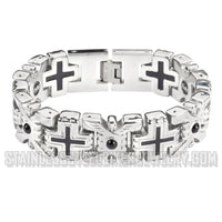 Heavy Metal Jewelry Men's X Cross Red Stone Biker Bracelet Stainless Steel SR1760