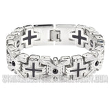Heavy Metal Jewelry Men's X Cross Red Stone Biker Bracelet Stainless Steel SR1760
