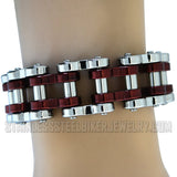 Heavy Metal Jewelry Men's Motorcycle Bike Chain Bracelet Silver/Red Stainless Steel SB1799