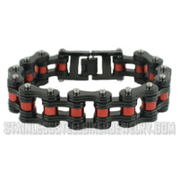 Men's Motorcycle Bike Chain Bracelet Stainless Steel Black and Red SB146