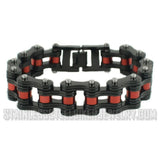 Men's Motorcycle Bike Chain Bracelet Stainless Steel Black and Red SB146