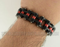 Men's Motorcycle Bike Chain Bracelet Stainless Steel Black and Red SB146