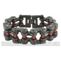 Heavy Metal Jewelry Men's Motorcycle Bike Chain Bracelet Distressed Antique Finish Candy Red Rollers Stainless Steel SB1817