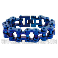 Heavy Metal Jewelry Men's Motorcycle Bike Chain Bracelet Electric Blue Stainless Steel 1818