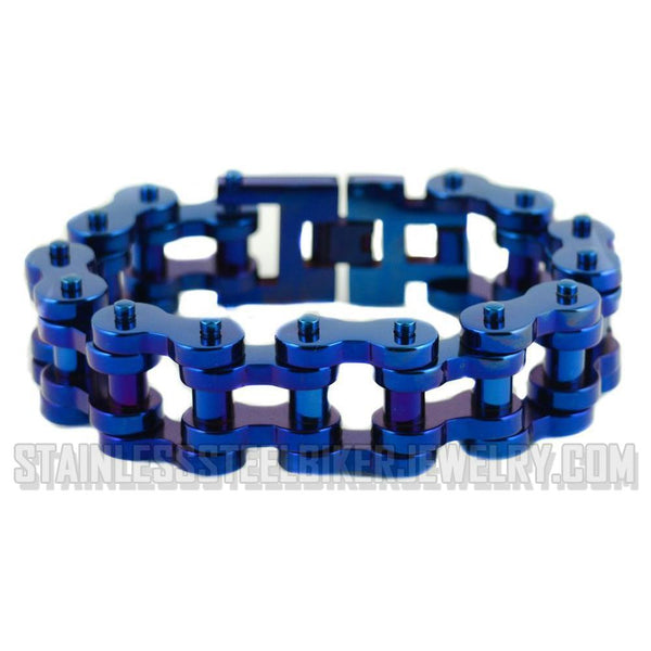 Heavy Metal Jewelry Men's Motorcycle Bike Chain Bracelet Electric Blue Stainless Steel 1818