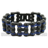 Heavy Metal Jewelry Men's Primary Motorcycle Bike Chain Bracelet Black/Blue Stainless Steel Police Edition SB1821