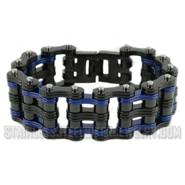 Heavy Metal Jewelry Men's Primary Motorcycle Bike Chain Bracelet Black/Blue Stainless Steel Police Edition SB1821