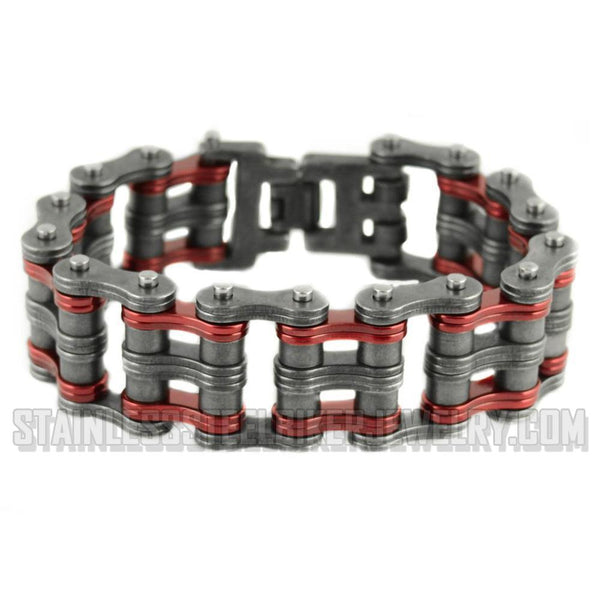 Heavy Metal Jewelry Men's Primary Motorcycle Bike Chain Bracelet Distressed Finish Vintage Red Stainless Steel SB1829