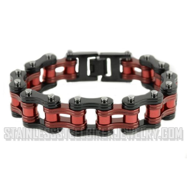 Heavy Metal Jewelry Men's Motorcycle Bike Chain Bracelet Stainless Steel Black/Antique Red SB1831