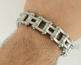 Men's Motorcycle Bike Chain Bracelet Stainless Steel Silver Brushed Finish SB98